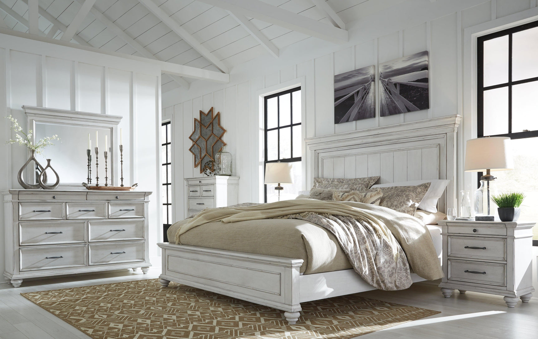 Kanwyn Whitewash Queen Panel Bed B777B2 - Ella Furniture