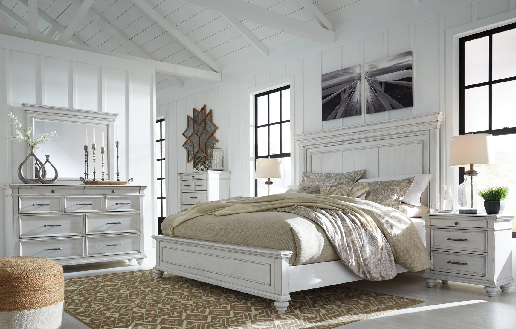 Kanwyn Whitewash Queen Panel Bed B777B2 - Ella Furniture