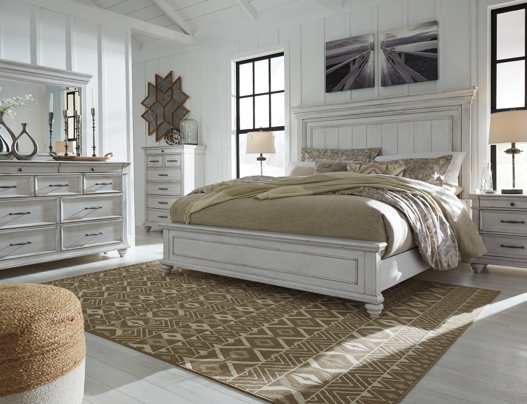 Kanwyn Whitewash Queen Panel Bed B777B2 - Ella Furniture