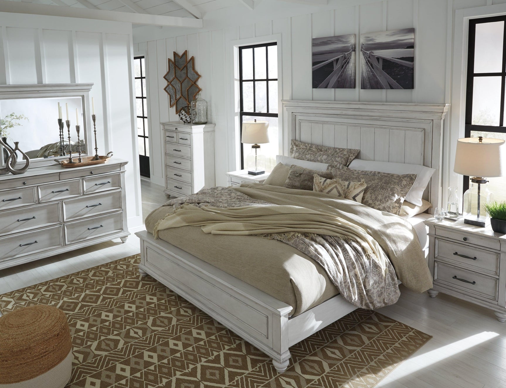 Kanwyn Whitewash Queen Panel Bed B777B2 - Ella Furniture