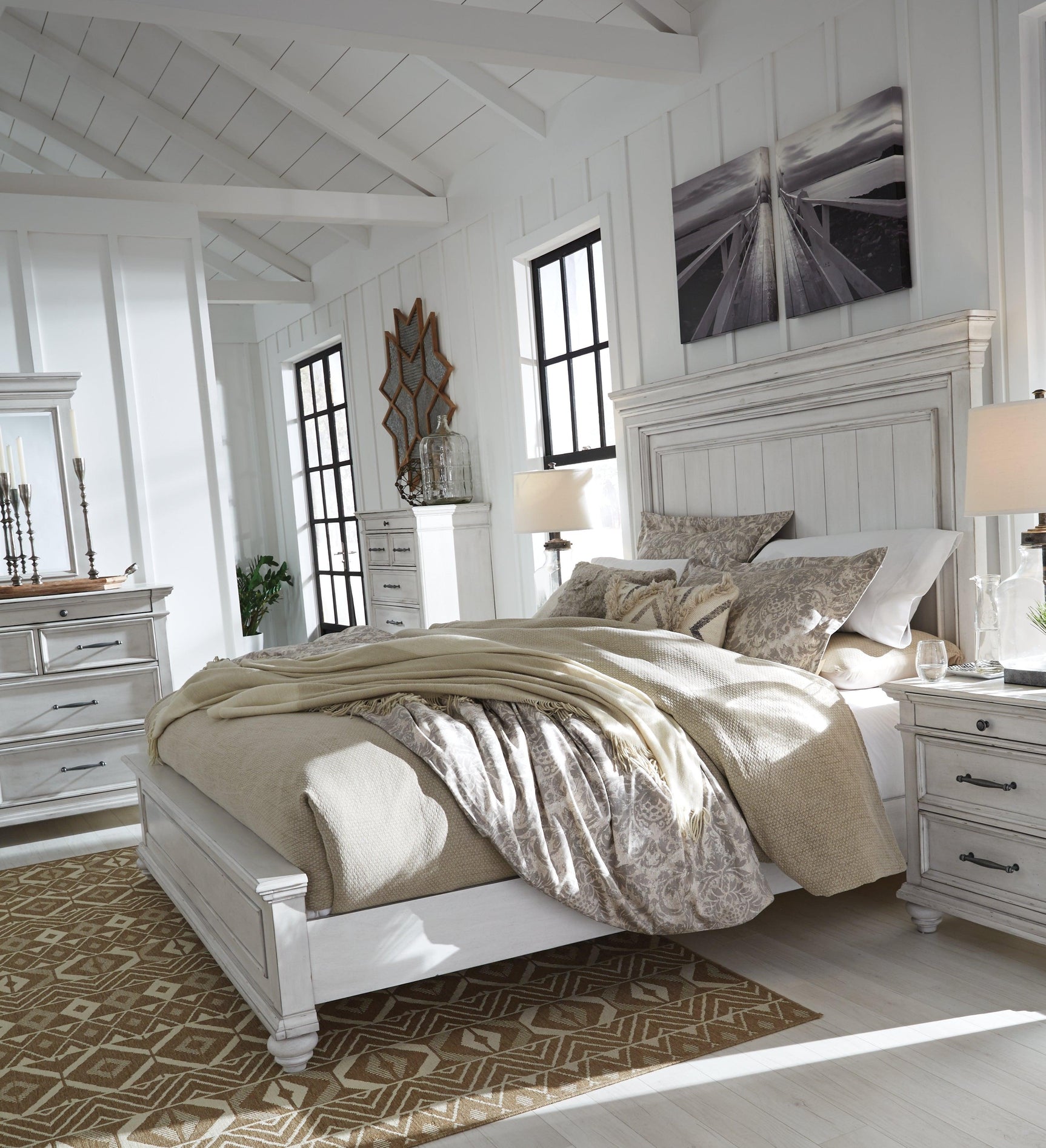 Kanwyn Whitewash Queen Panel Bed B777B2 - Ella Furniture
