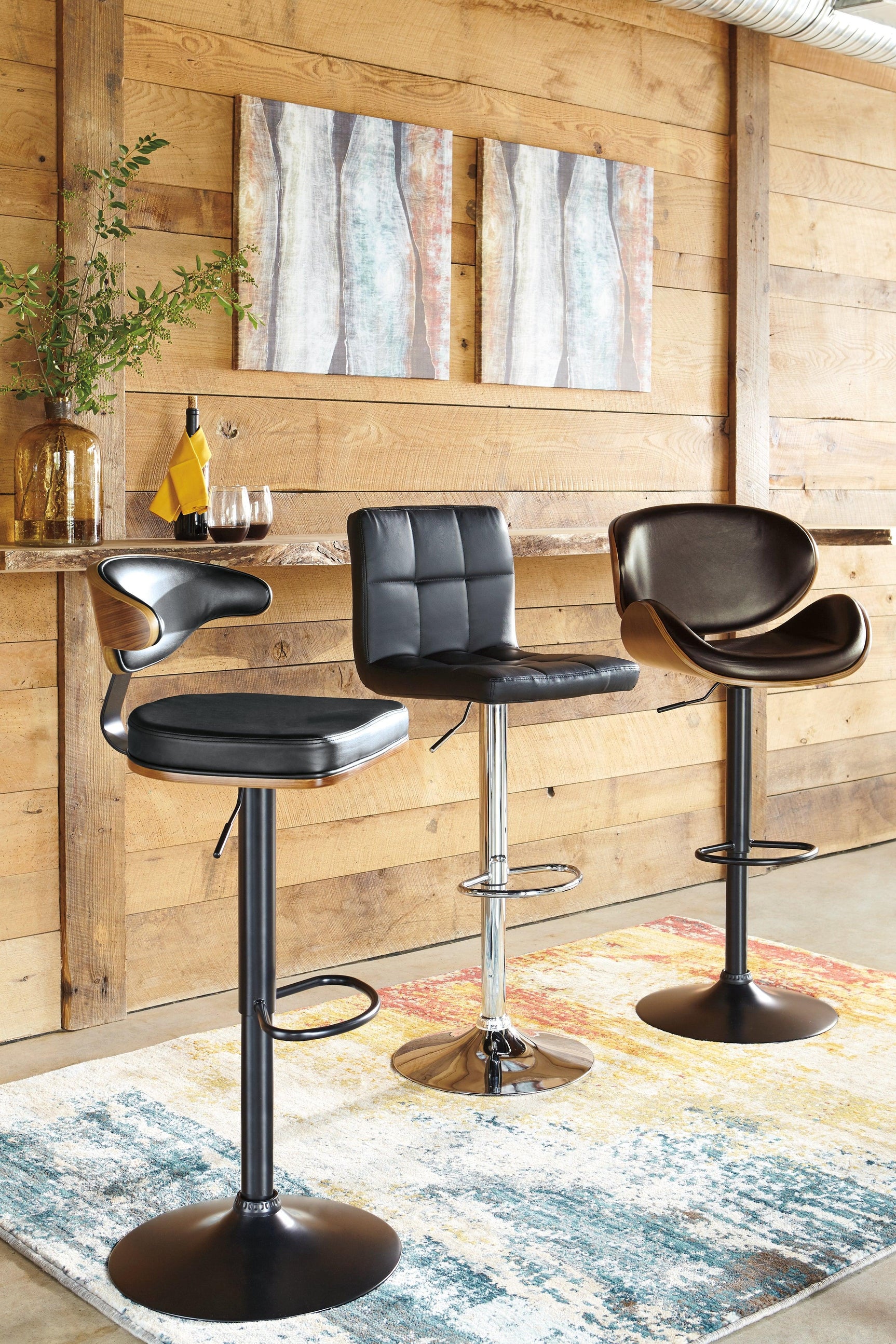 Bellatier Black/chrome Finish Adjustable Height Bar Stool - Ella Furniture