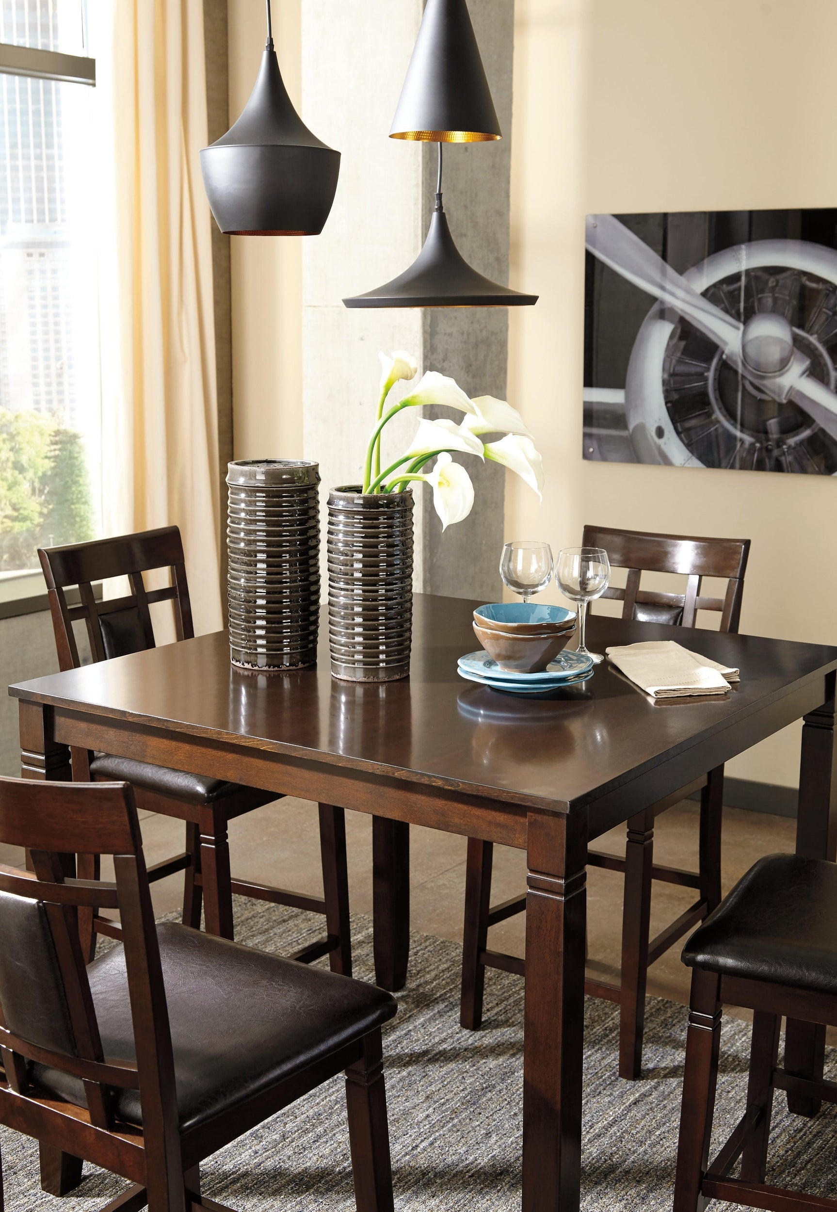 Dining set in a cozy Houston kitchen setting with warm lighting