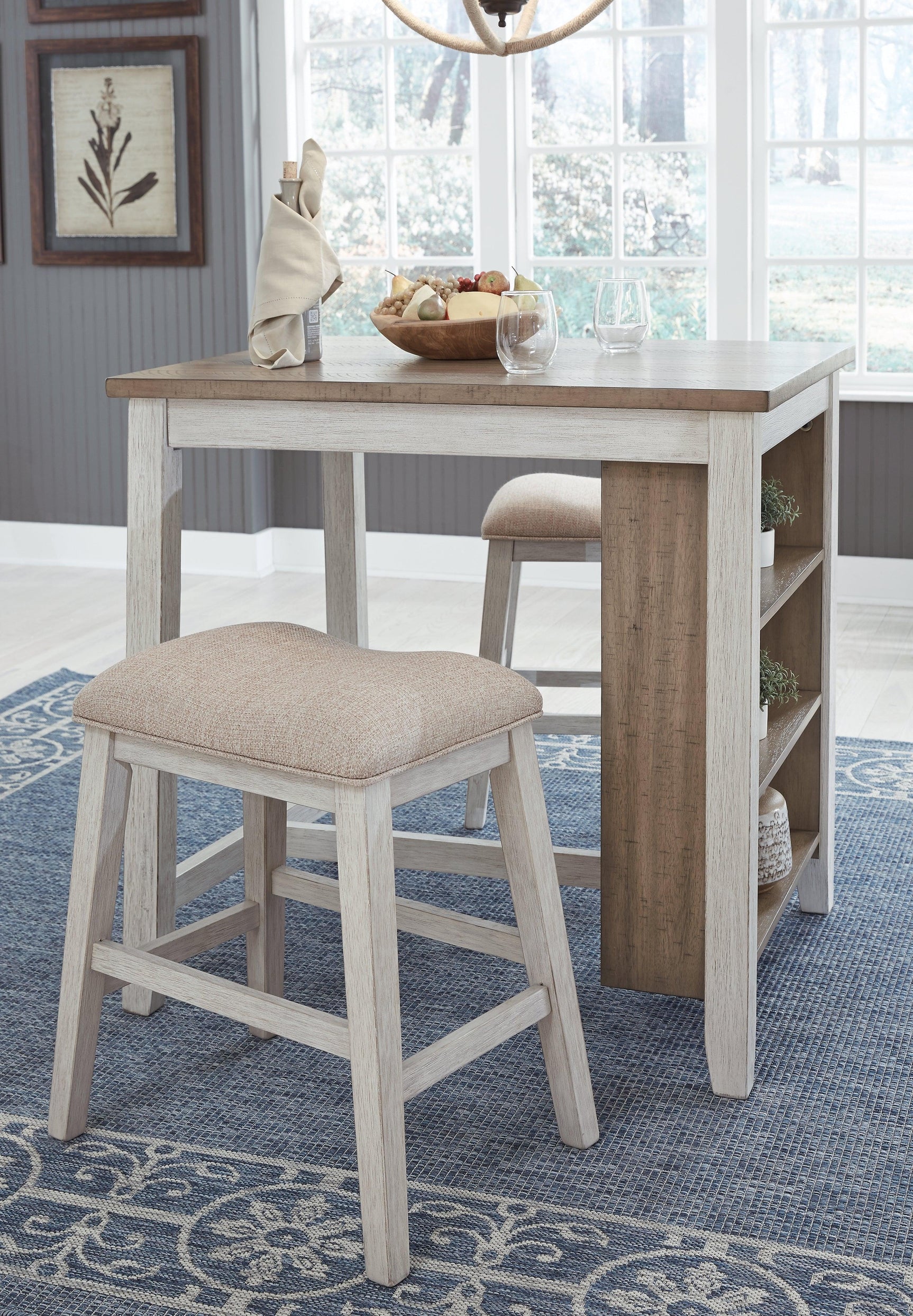 Skempton White/light Brown Counter Height Dining Table And Bar Stools (Set Of 3) - Ella Furniture
