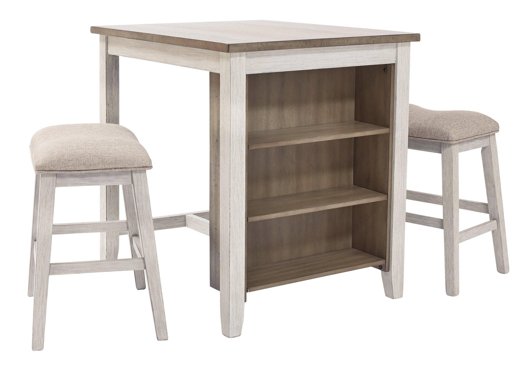Skempton White/light Brown Counter Height Dining Table And Bar Stools (Set Of 3) - Ella Furniture