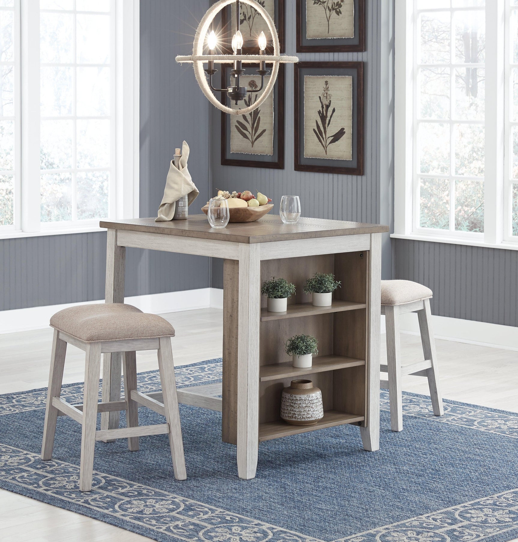 Skempton White/light Brown Counter Height Dining Table And Bar Stools (Set Of 3) - Ella Furniture