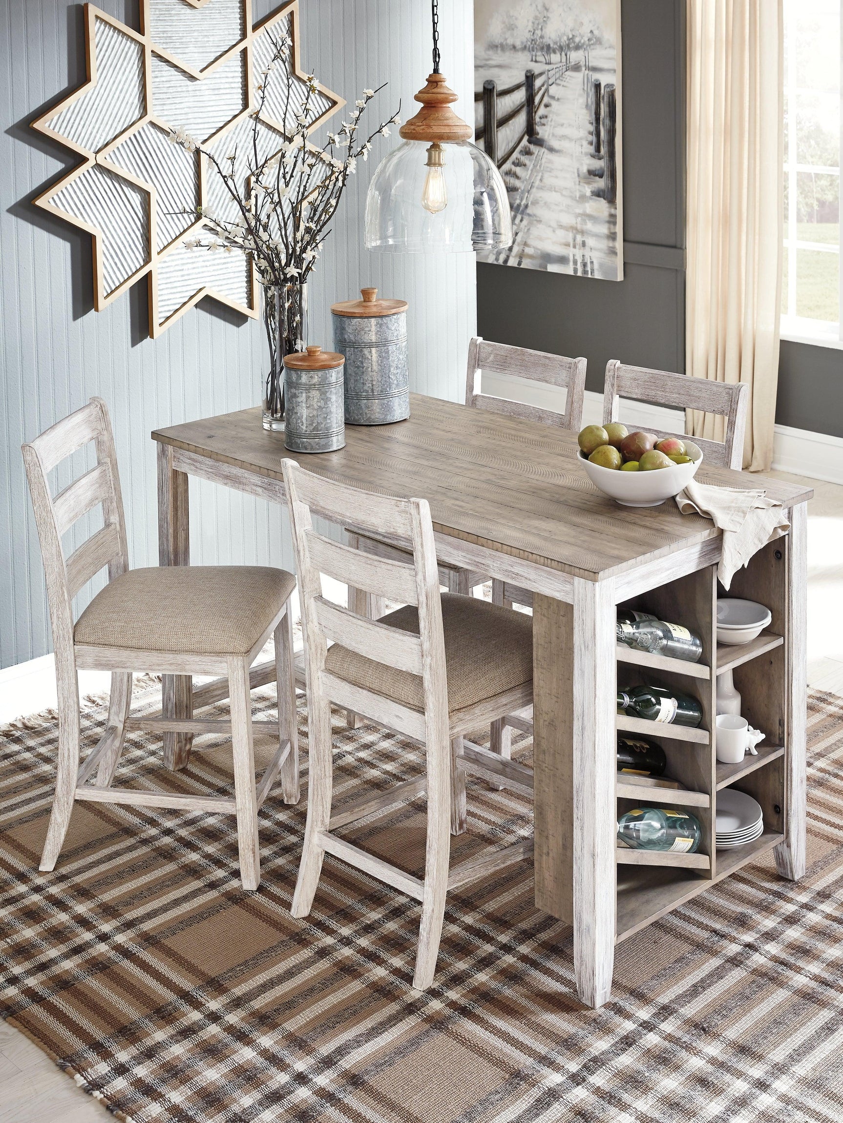 Skempton White/light Brown Counter Height Dining Table - Ella Furniture