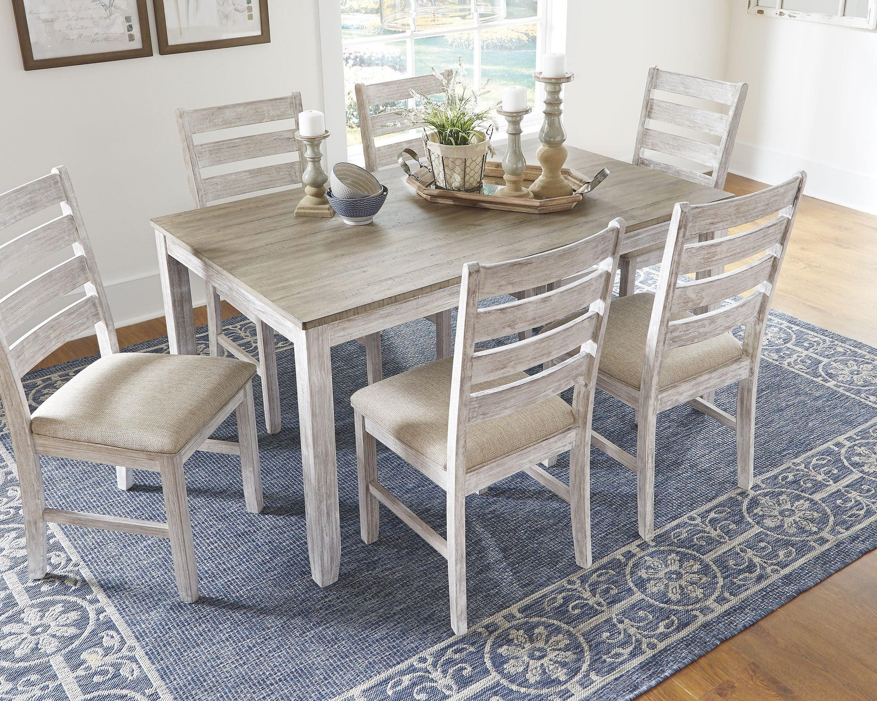 Skempton White/light Brown Dining Table And Chairs (Set Of 7) - Ella Furniture