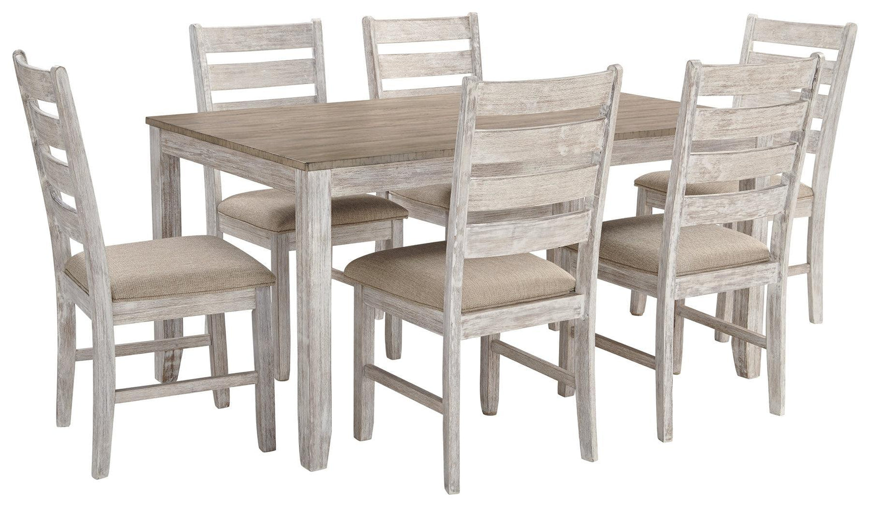Skempton White/light Brown Dining Table And Chairs (Set Of 7) - Ella Furniture