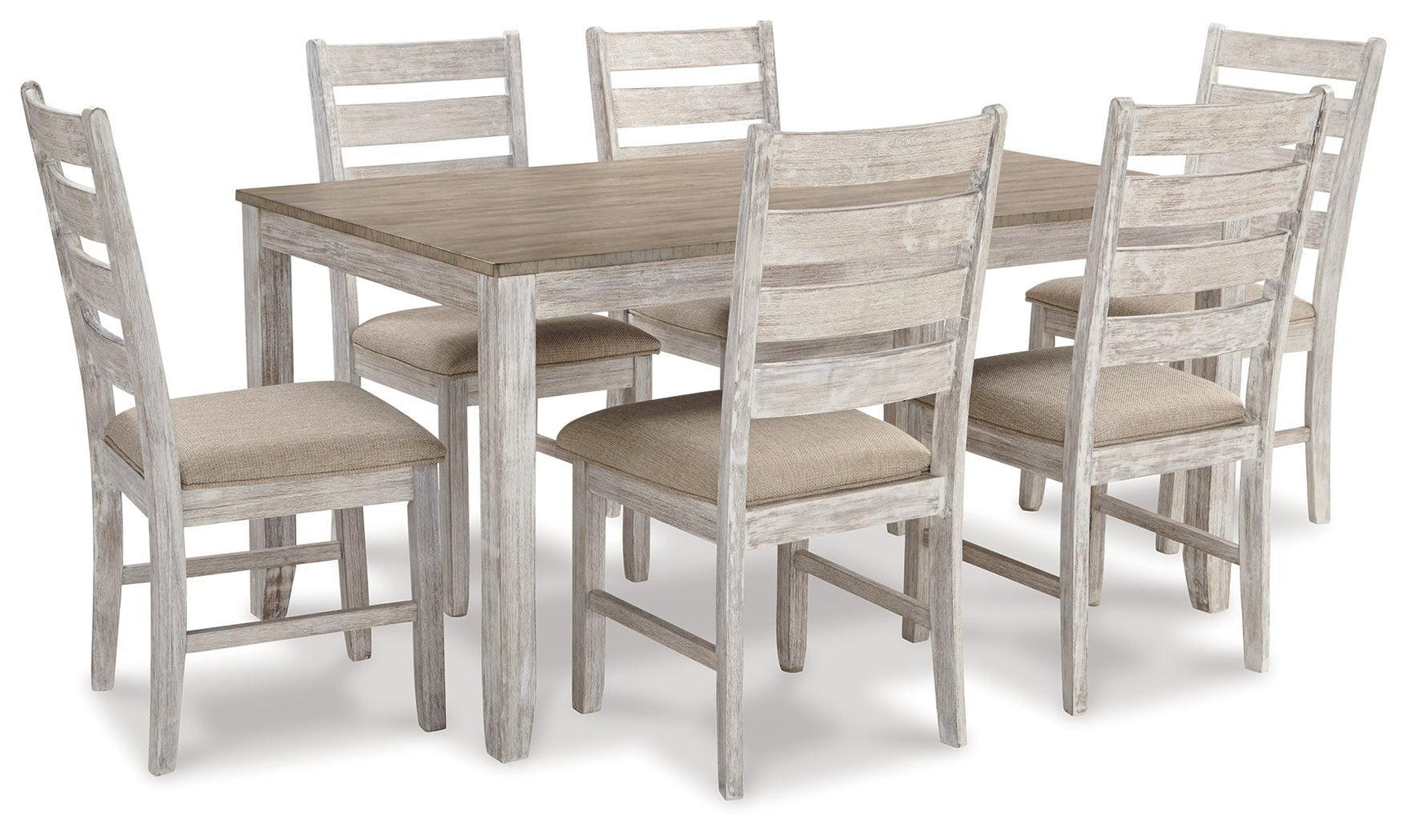 Skempton White/light Brown Dining Table And Chairs (Set Of 7) - Ella Furniture