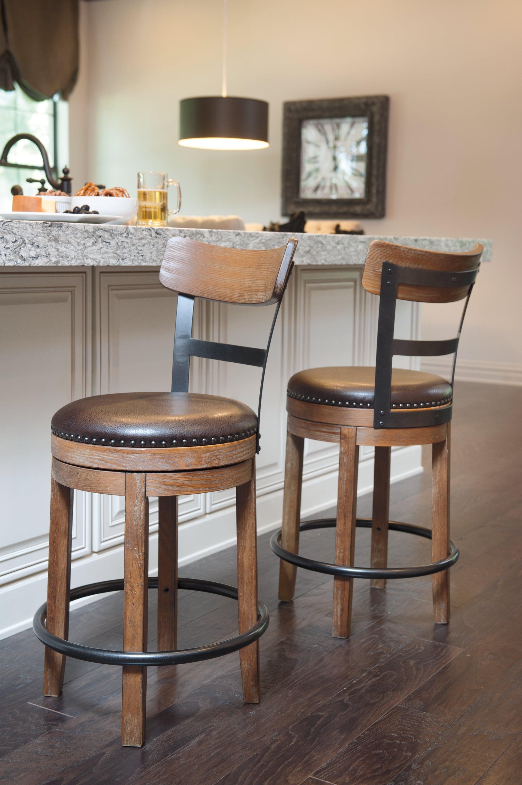 Pinnadel Light Brown Upholstered Counter Height Bar Stool close-up finish