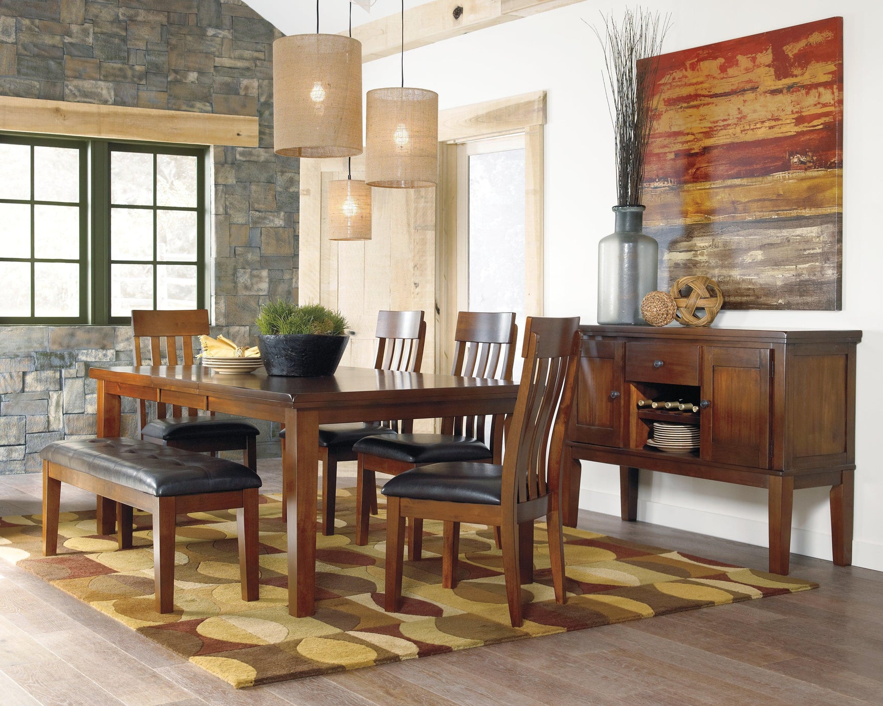 Close-up of wood grain and distressed finish on Ralene dining table