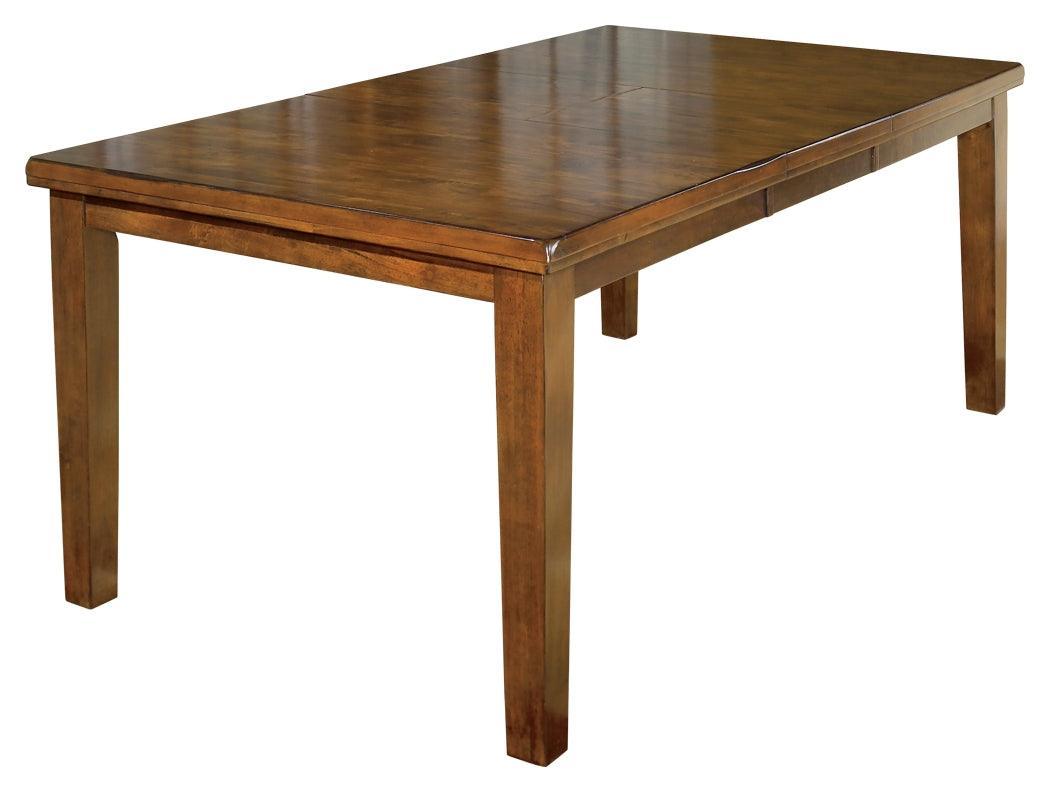 Top-down view of Ralene Dining Table in medium brown finish