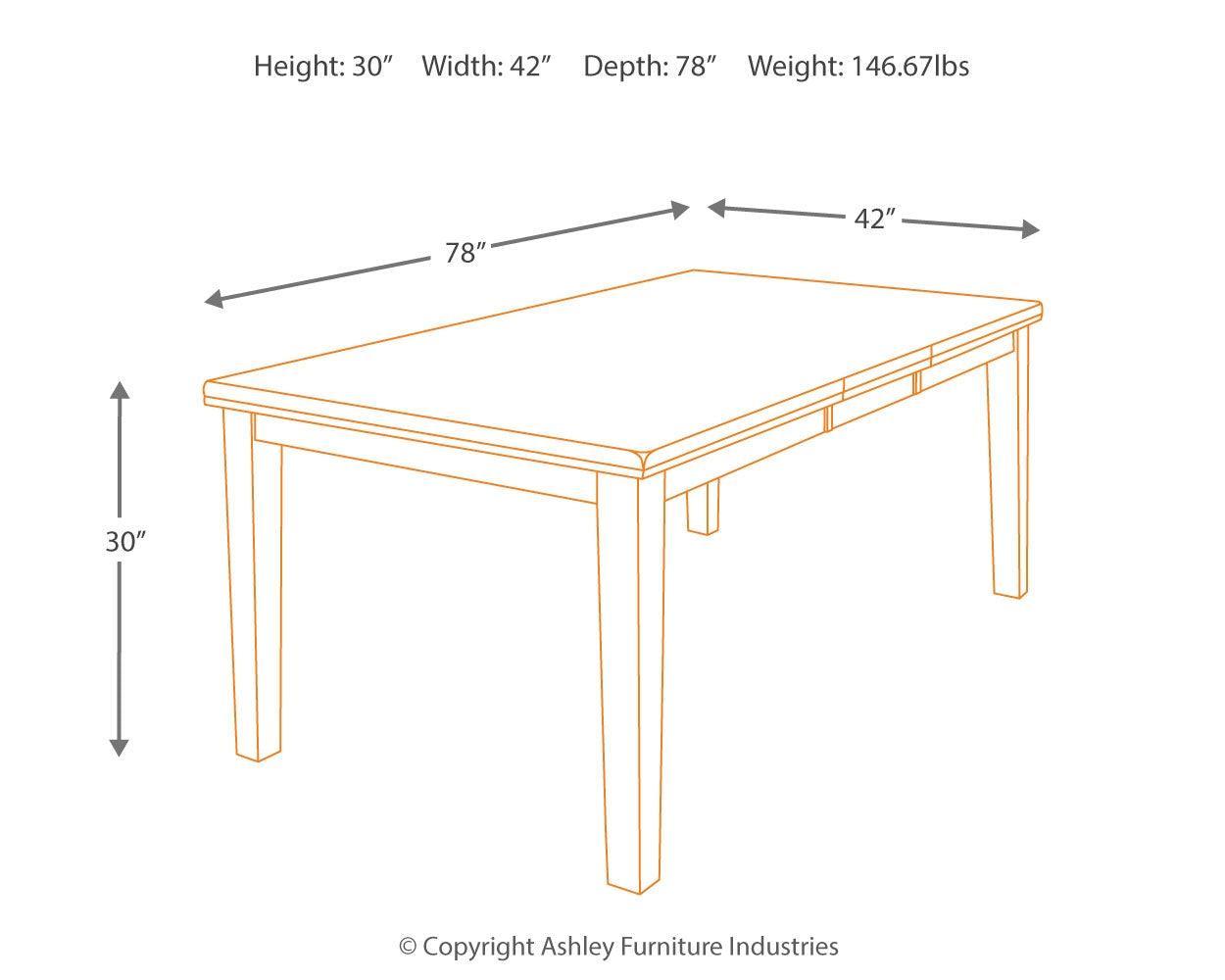 Dimension schematic of Ralene Dining Extension Table