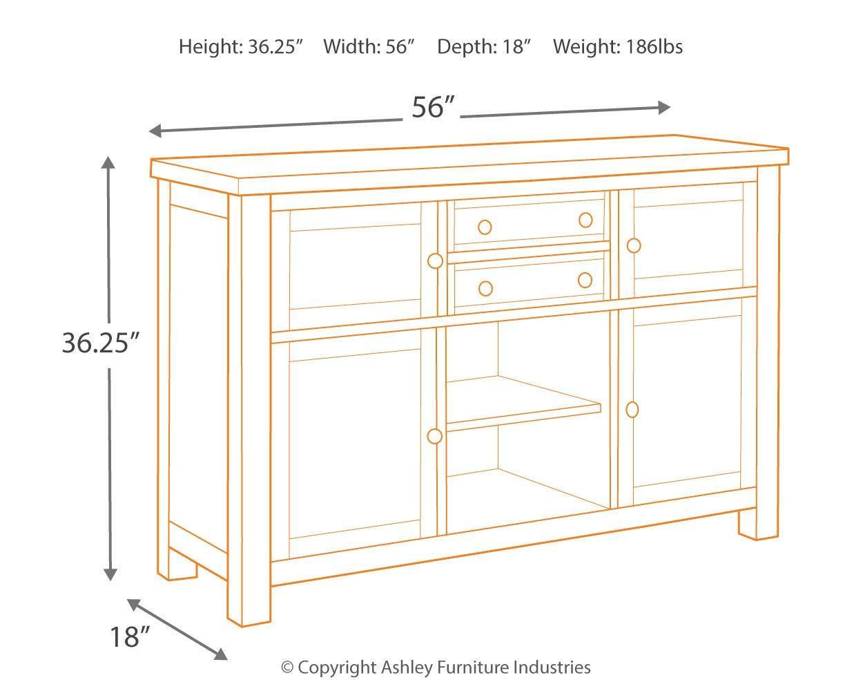 Moriville Dining Server dimensions illustration