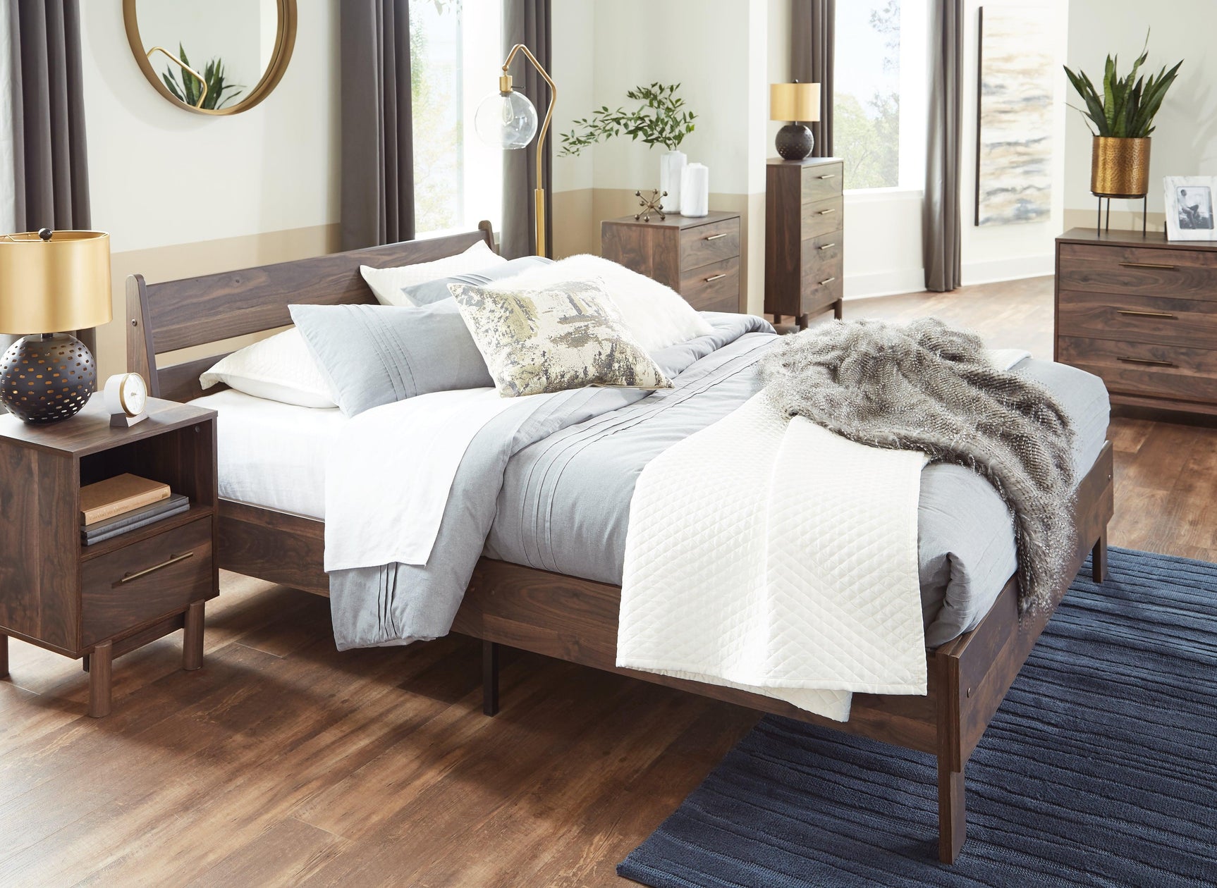 Calverson Mocha Queen Panel Platform Bed - Ella Furniture