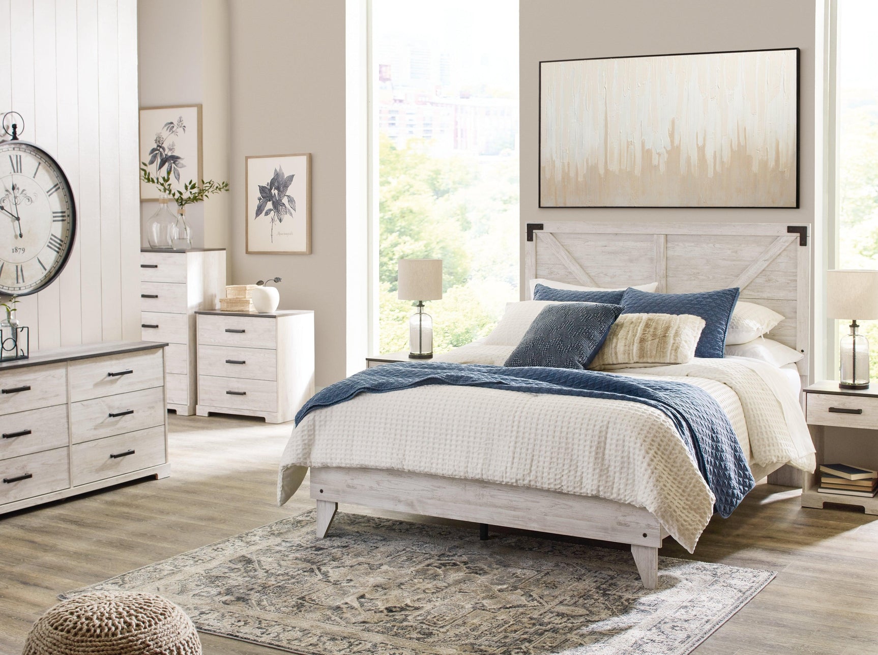 Shawburn White/dark Charcoal Gray Queen Crossbuck Panel Platform Bed - Ella Furniture