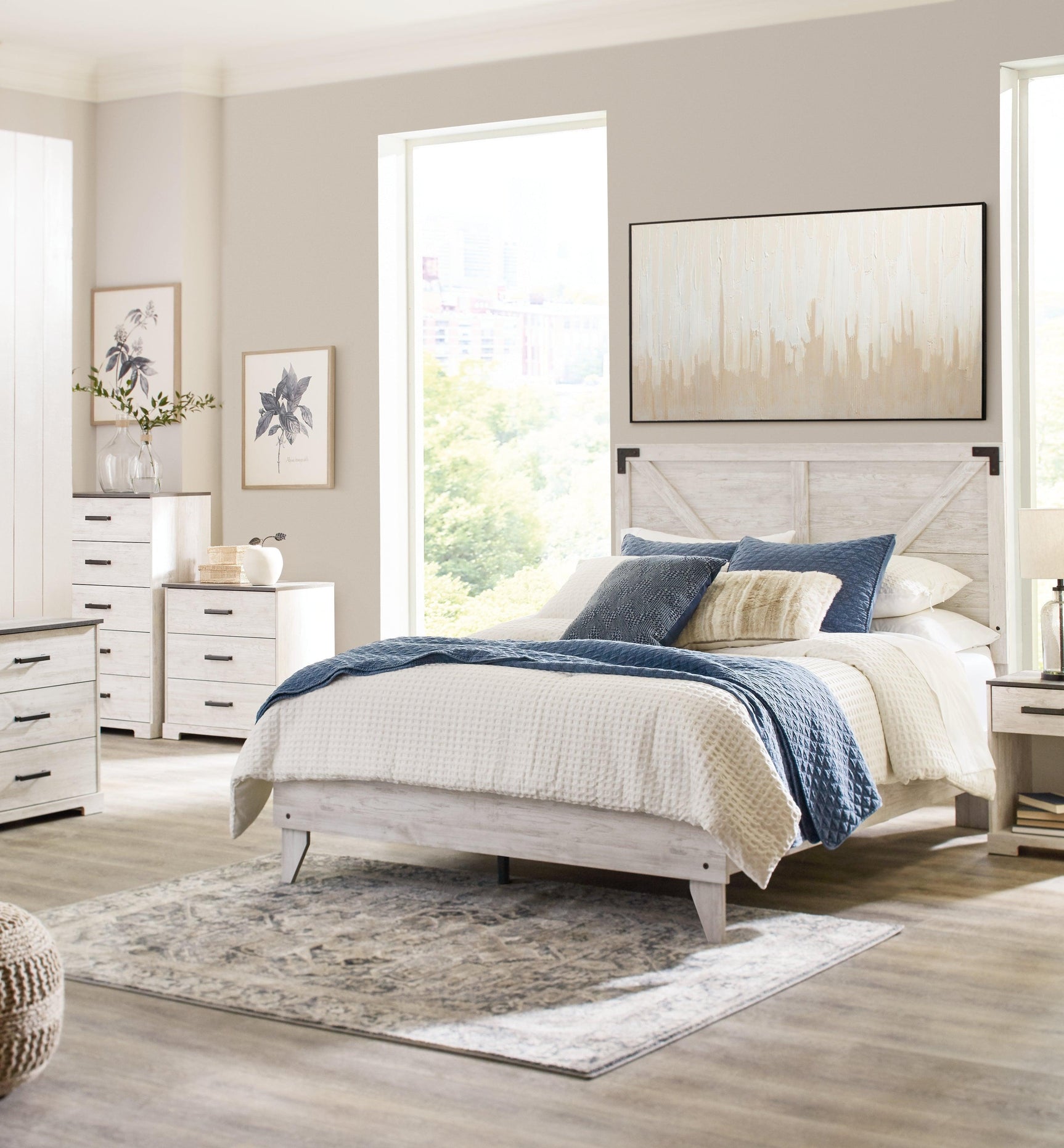 Shawburn White/dark Charcoal Gray Queen Crossbuck Panel Platform Bed - Ella Furniture
