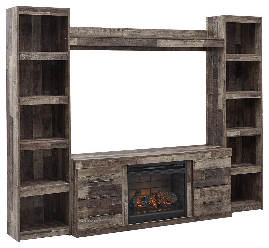 Derekson Multi Gray 4-Piece Entertainment Center With Electric Fireplace - Ella Furniture
