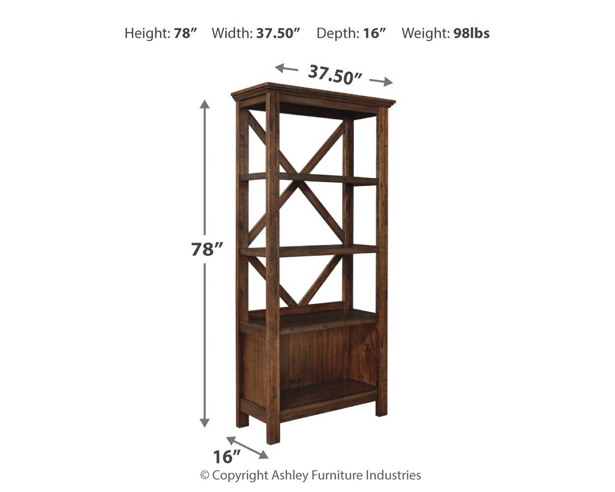 Baldridge Rustic Brown 75" Bookcase - Ella Furniture