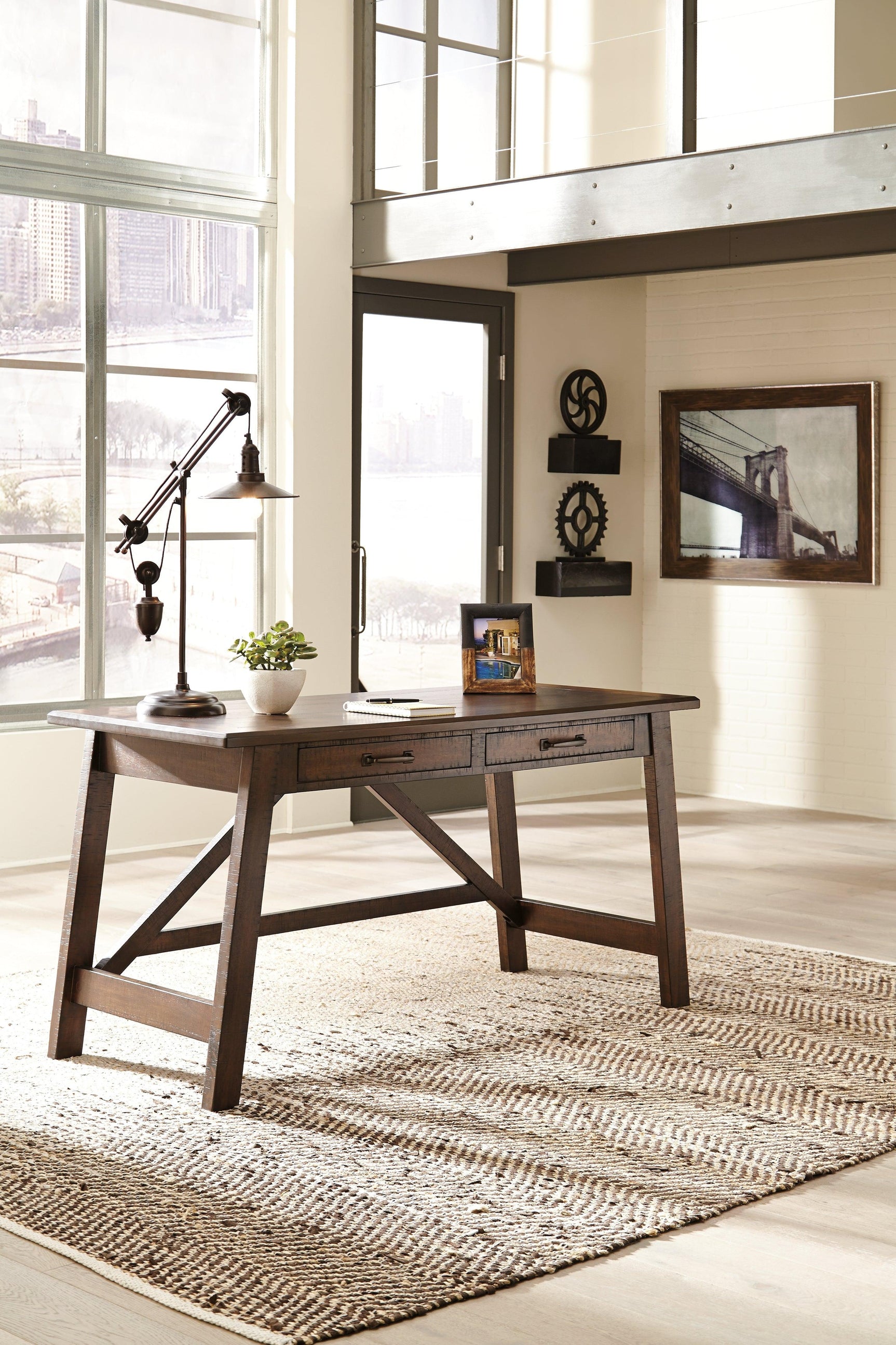 Baldridge Rustic Brown Home Office Desk - Ella Furniture