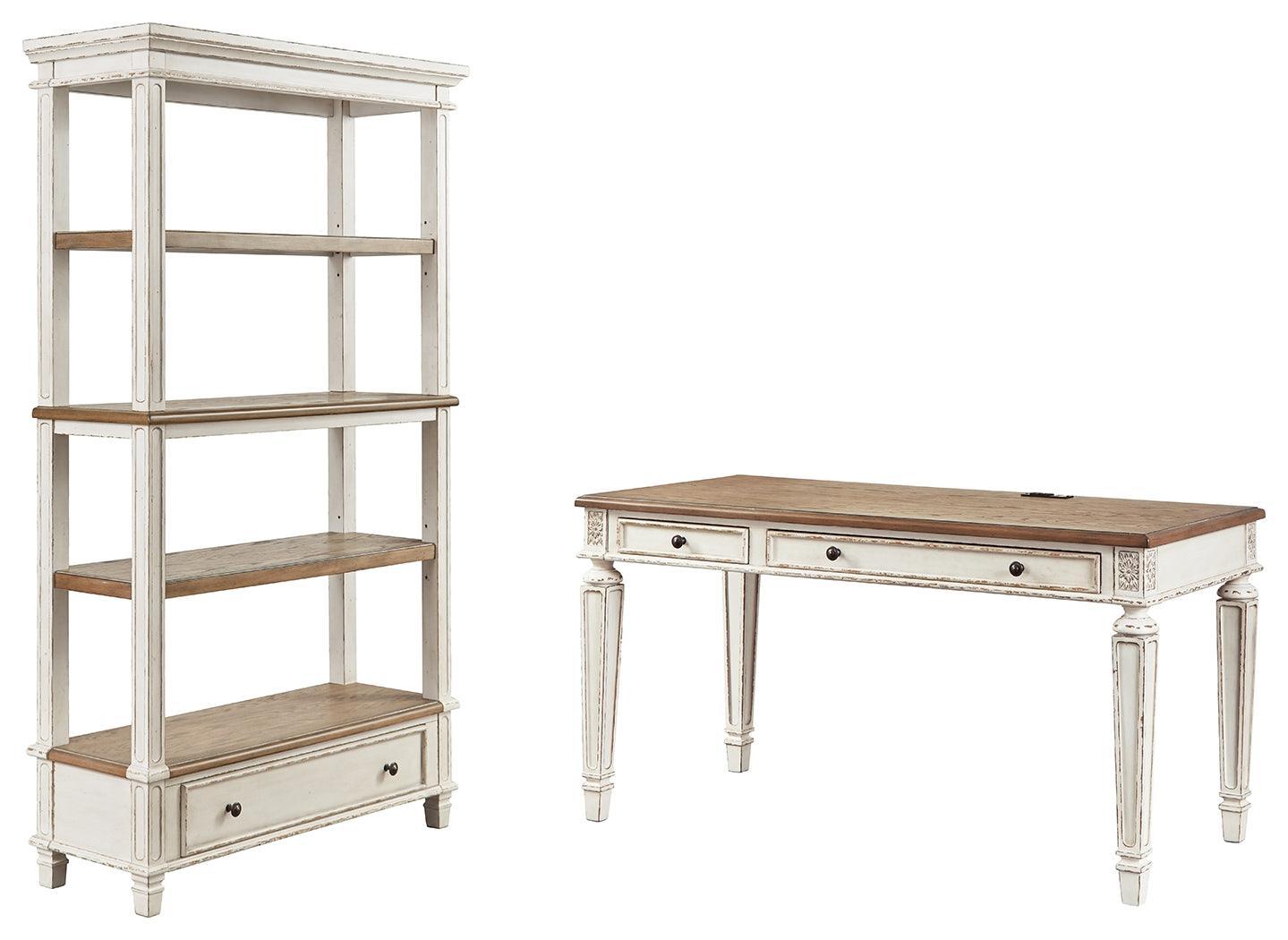 Realyn White/Brown Home Office Desk And Storage - Ella Furniture