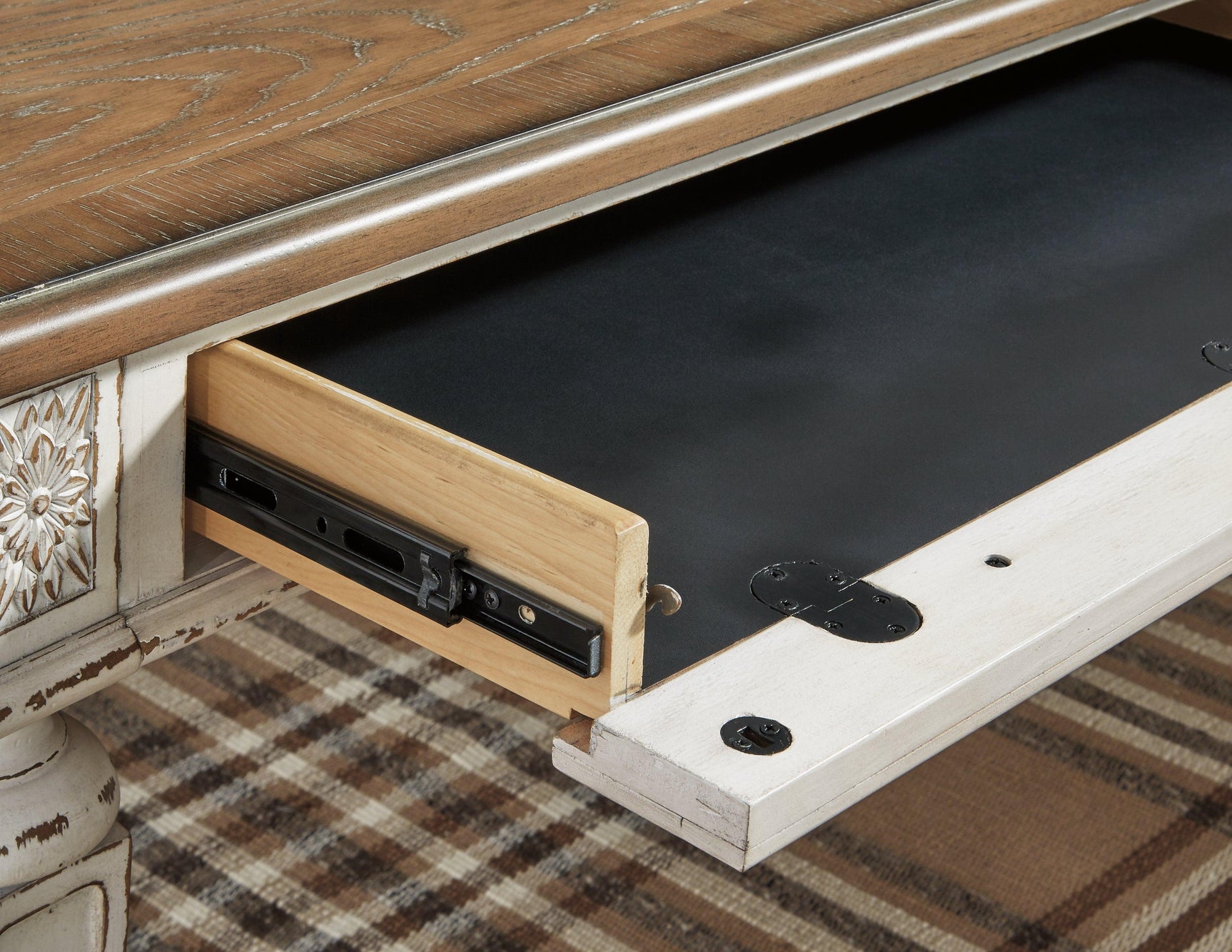 Realyn White/Brown Home Office Desk And Storage - Ella Furniture