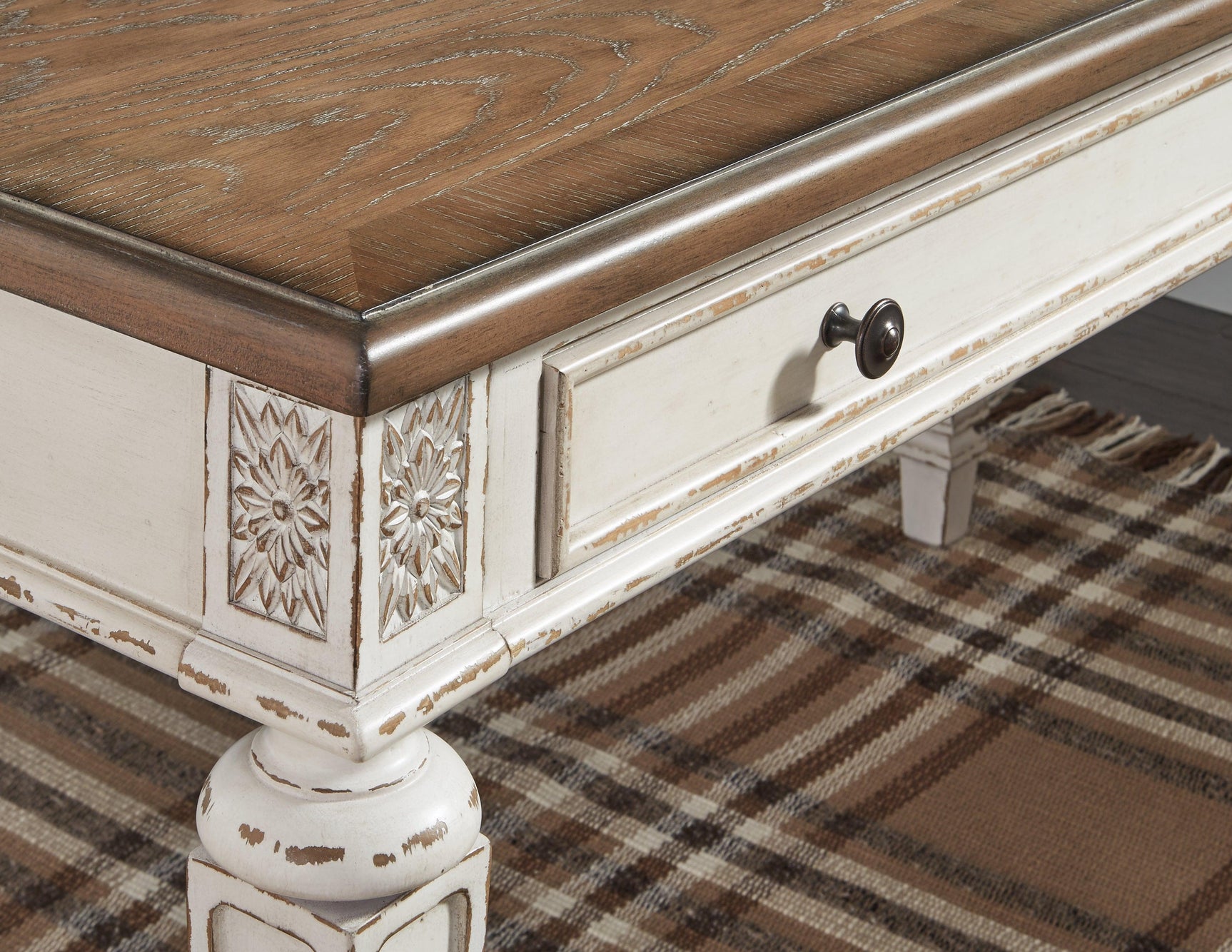 Realyn White/Brown Home Office Desk And Storage - Ella Furniture