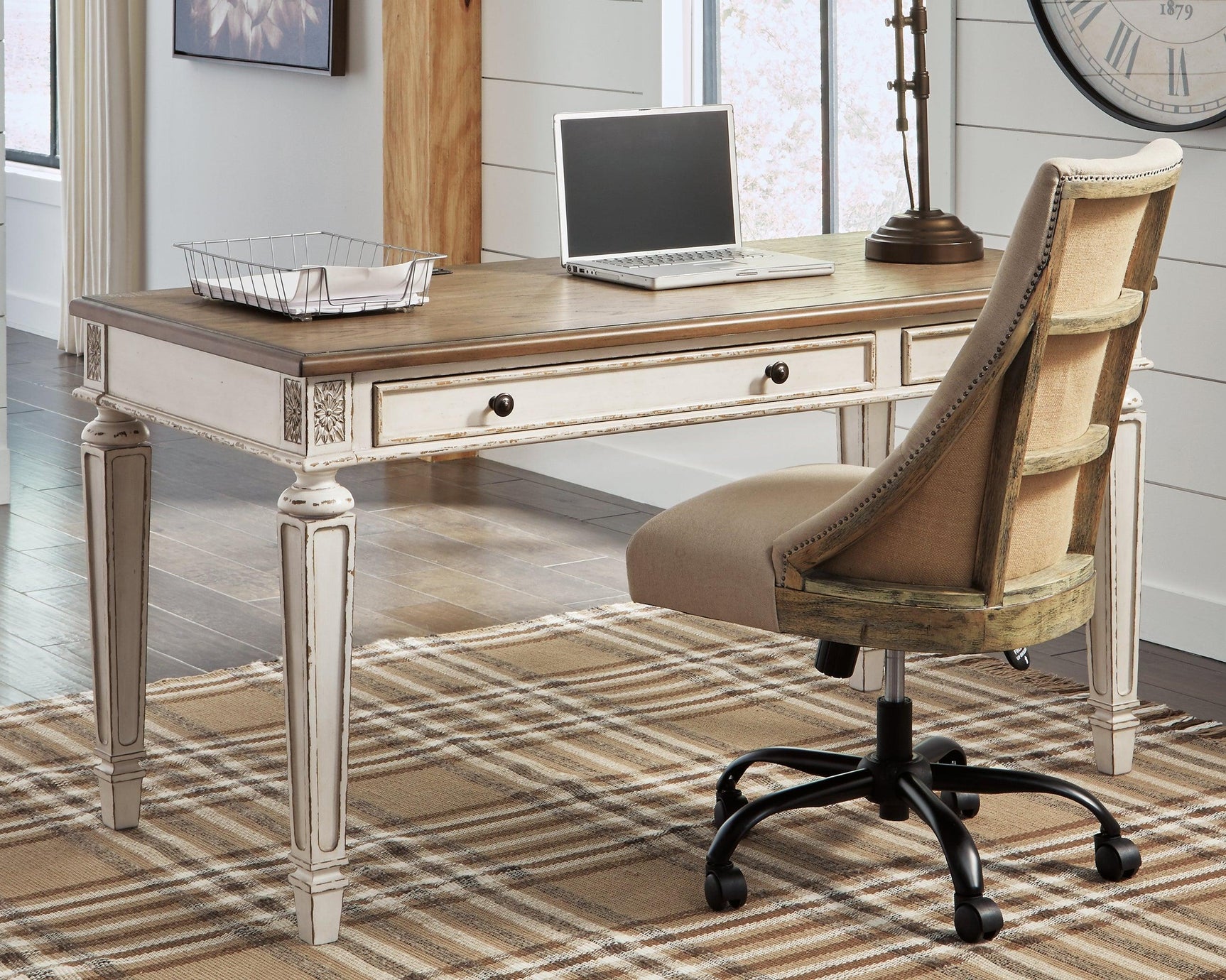 Realyn White/Brown 60" Home Office Desk - Ella Furniture