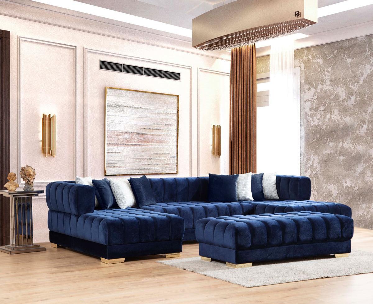 Mia Navy Velvet Rectangle Ottoman - Ella Furniture