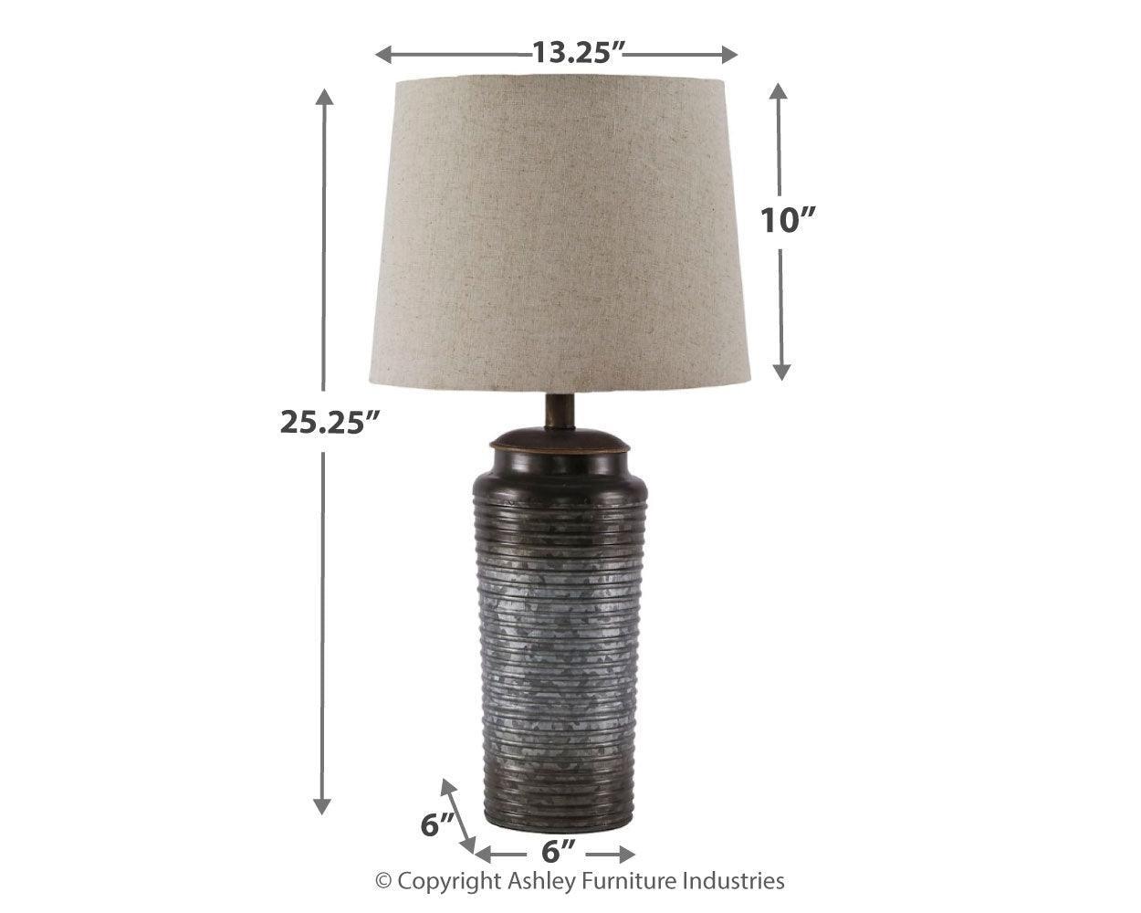 Close-up of white fabric hardback shade on Norbert Gray Table Lamp