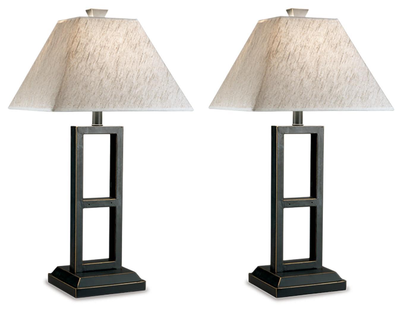 Close-up of black metal base with gold accents on Deidra lamp
