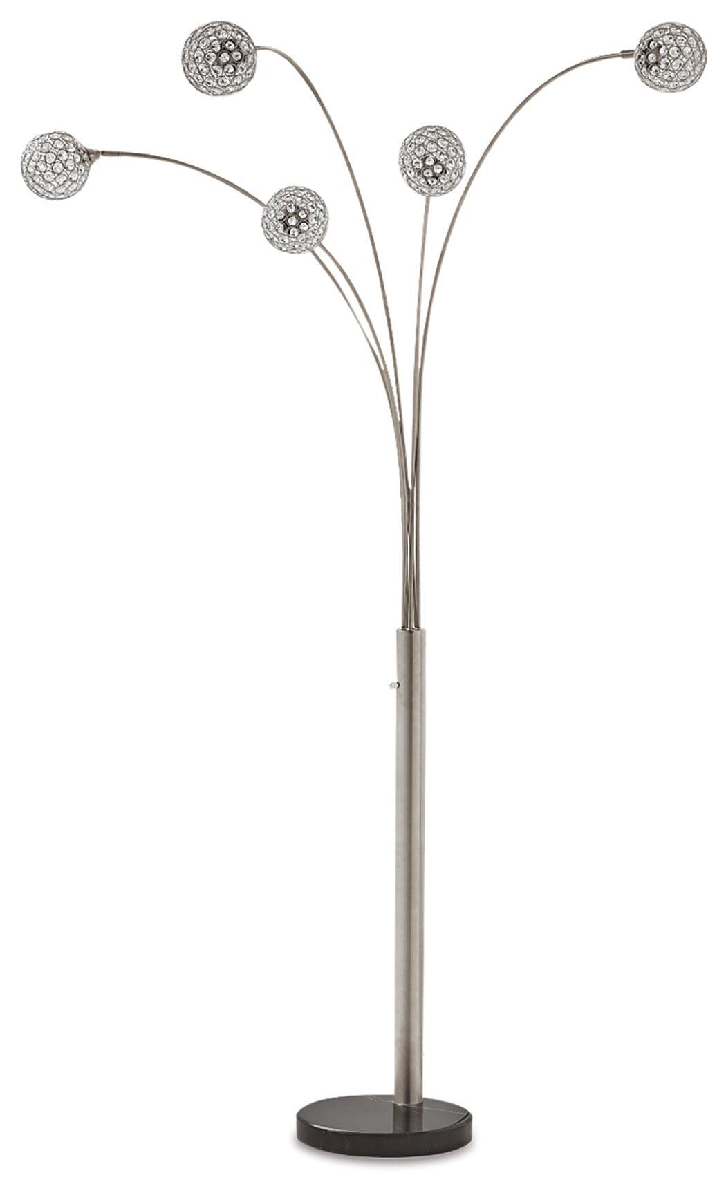 Winter Arc Floor Lamp showing silver finish and black marble base