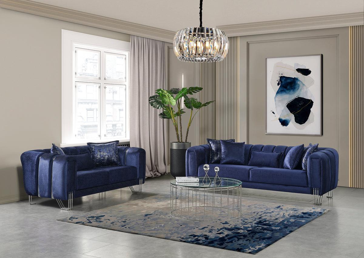 Ella Navy Velvet Sofa & Loveseat - Ella Furniture