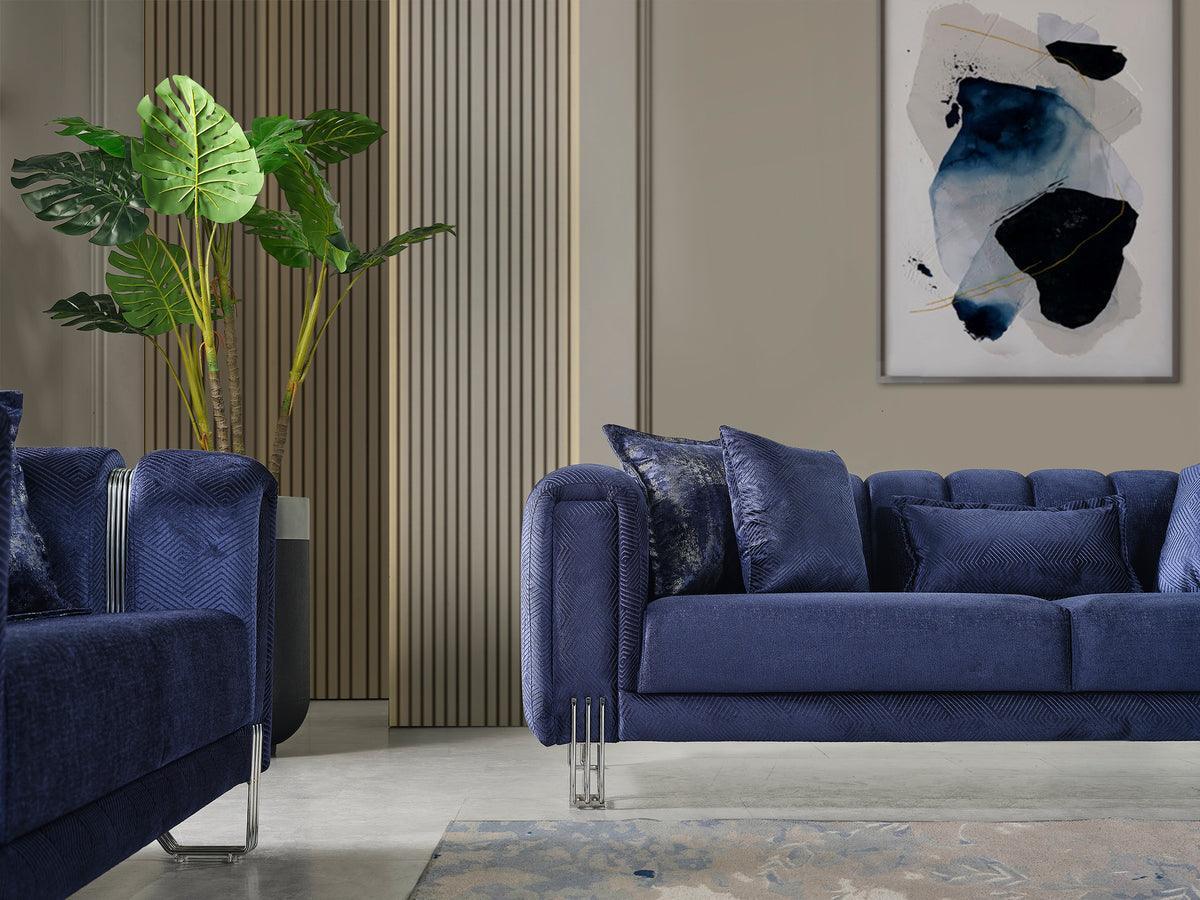 Ella Navy Velvet Sofa & Loveseat - Ella Furniture
