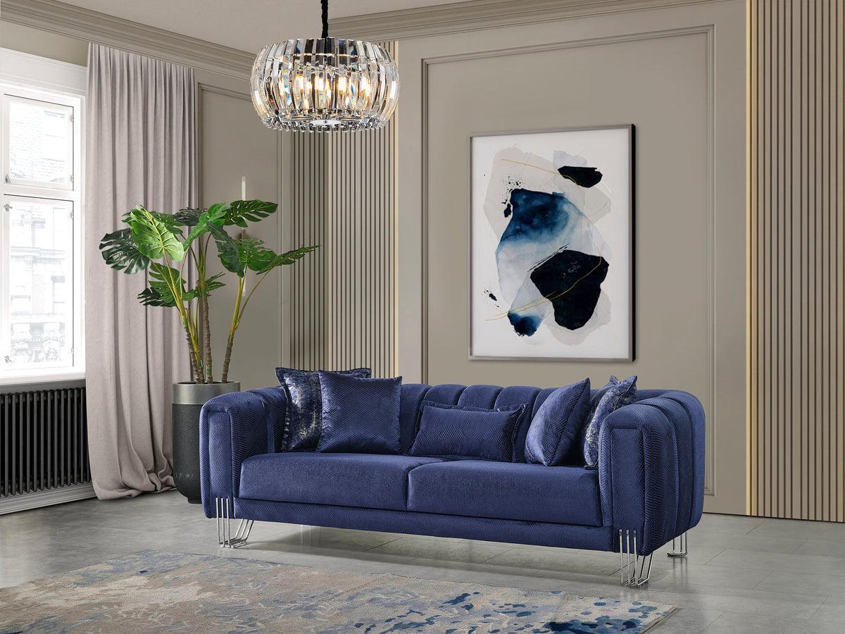 Ella Navy Velvet Sofa & Loveseat - Ella Furniture