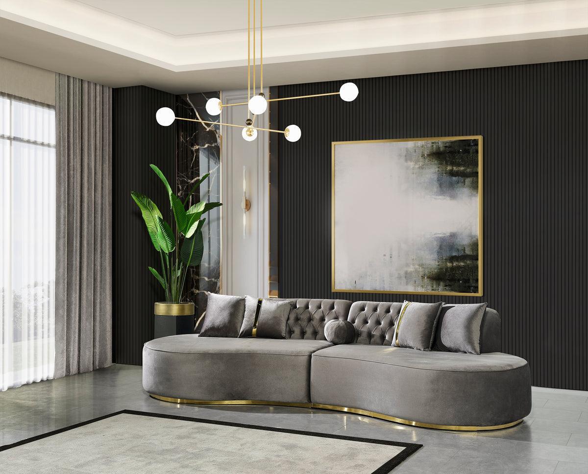 Sophia Gray Velvet Curved Sectional - Ella Furniture