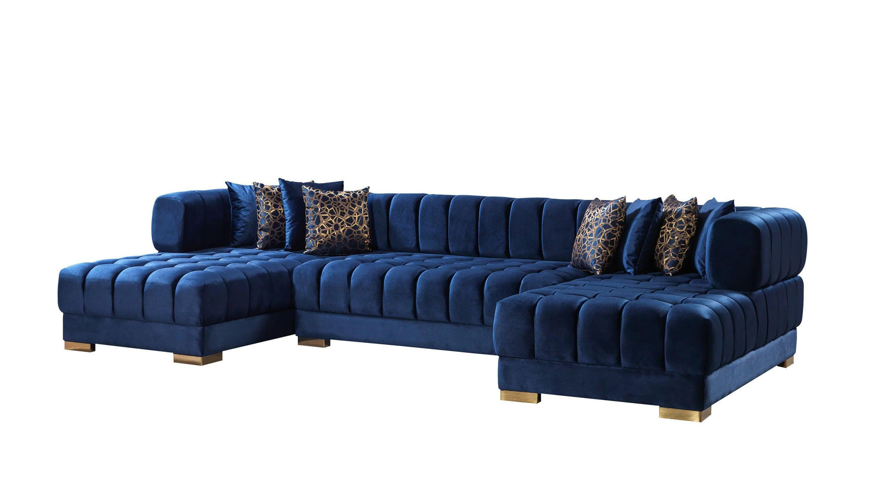 Mia Blue Velvet Double Chaise Sectional - Ella Furniture