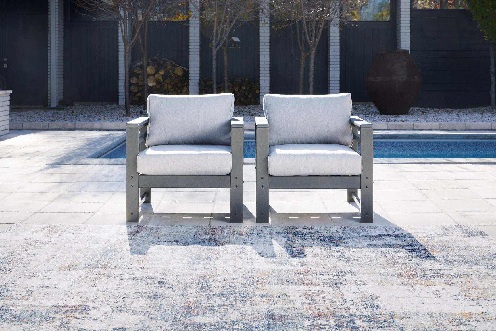 Amora Charcoal Gray Outdoor Lounge Chair With Cushion (Set Of 2) - Ella Furniture