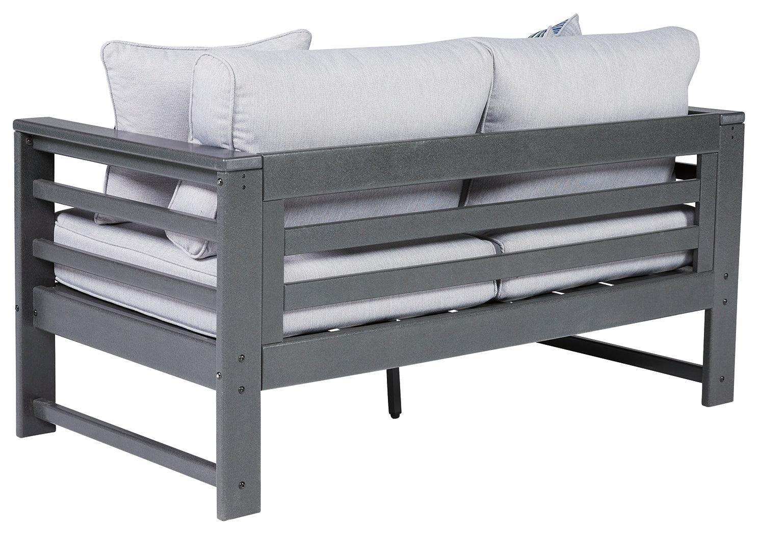 Amora Charcoal Gray Outdoor Loveseat With Cushion - Ella Furniture
