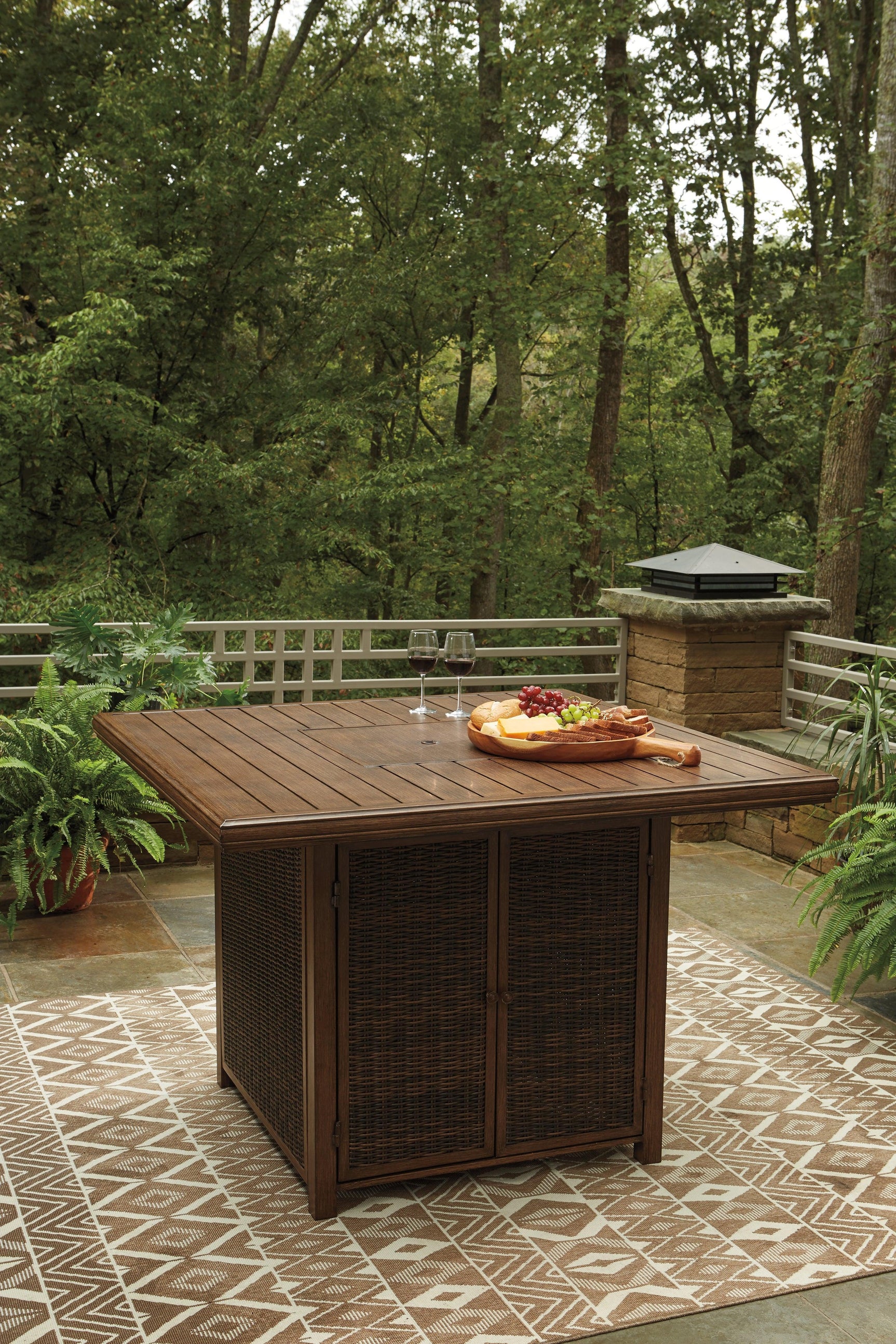 Paradise Trail Medium Brown Bar Table With Fire Pit - Ella Furniture