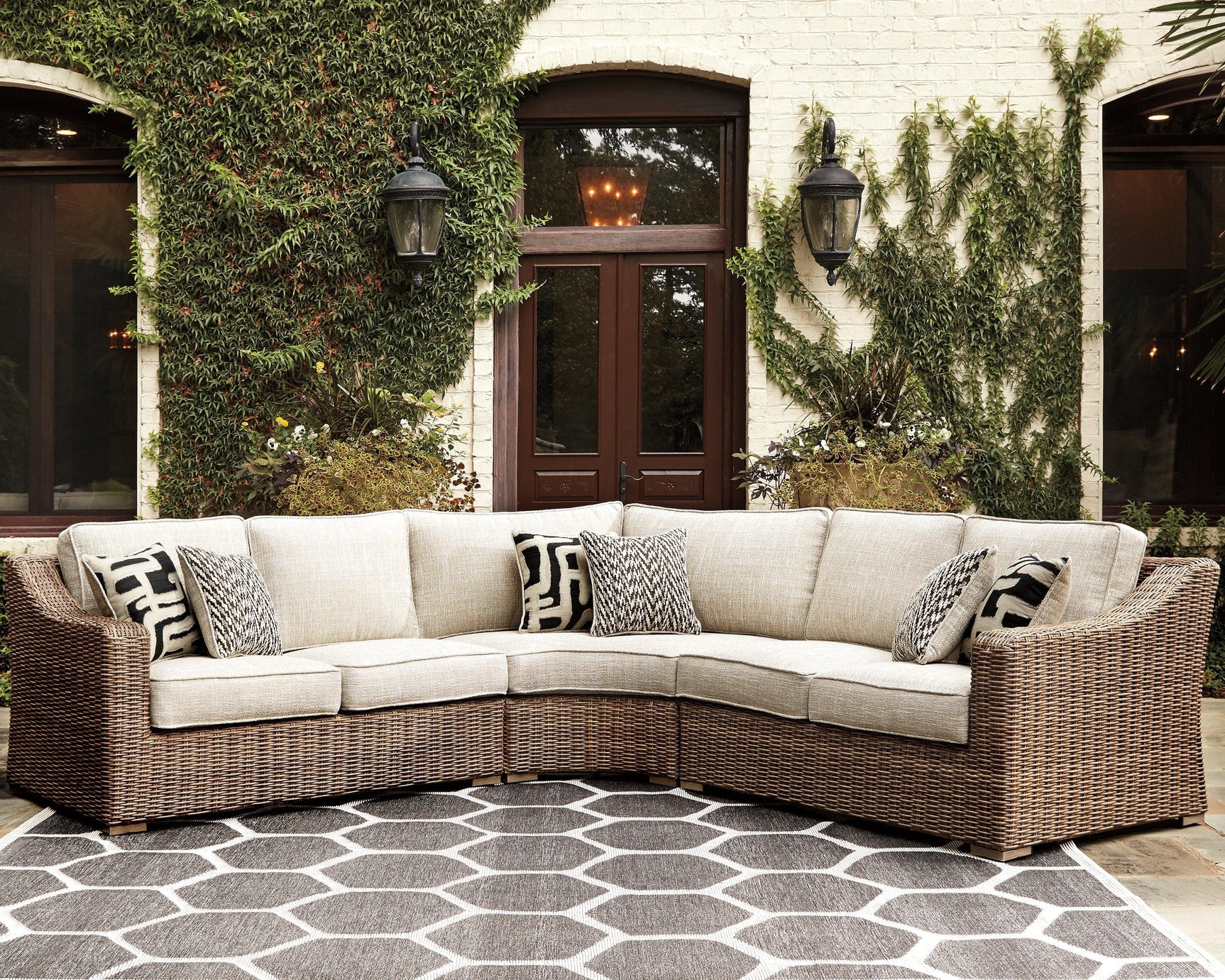 Beachcroft Beige 3-Piece Outdoor Seating Set - Ella Furniture