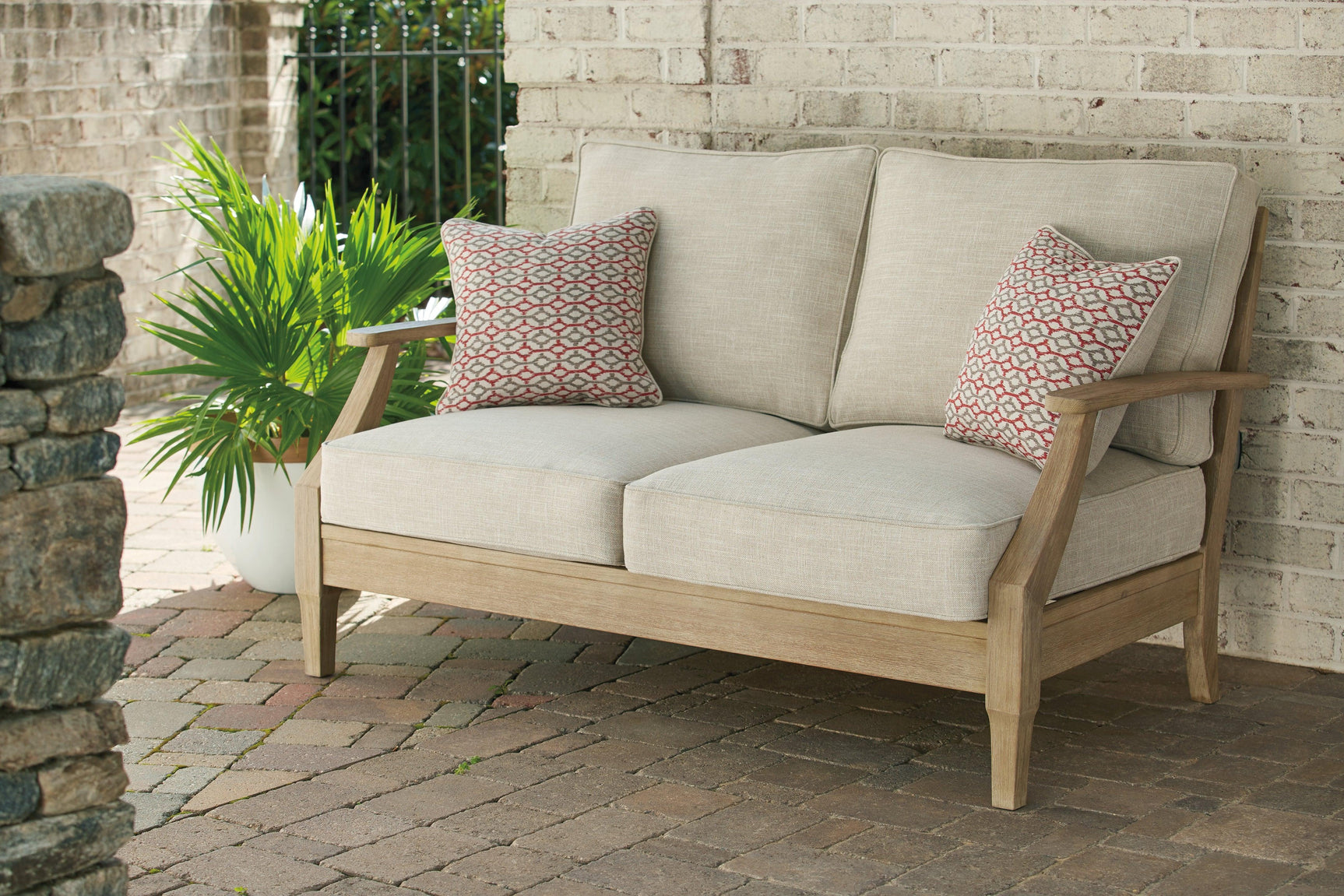Clare View Beige Loveseat With Cushion - Ella Furniture
