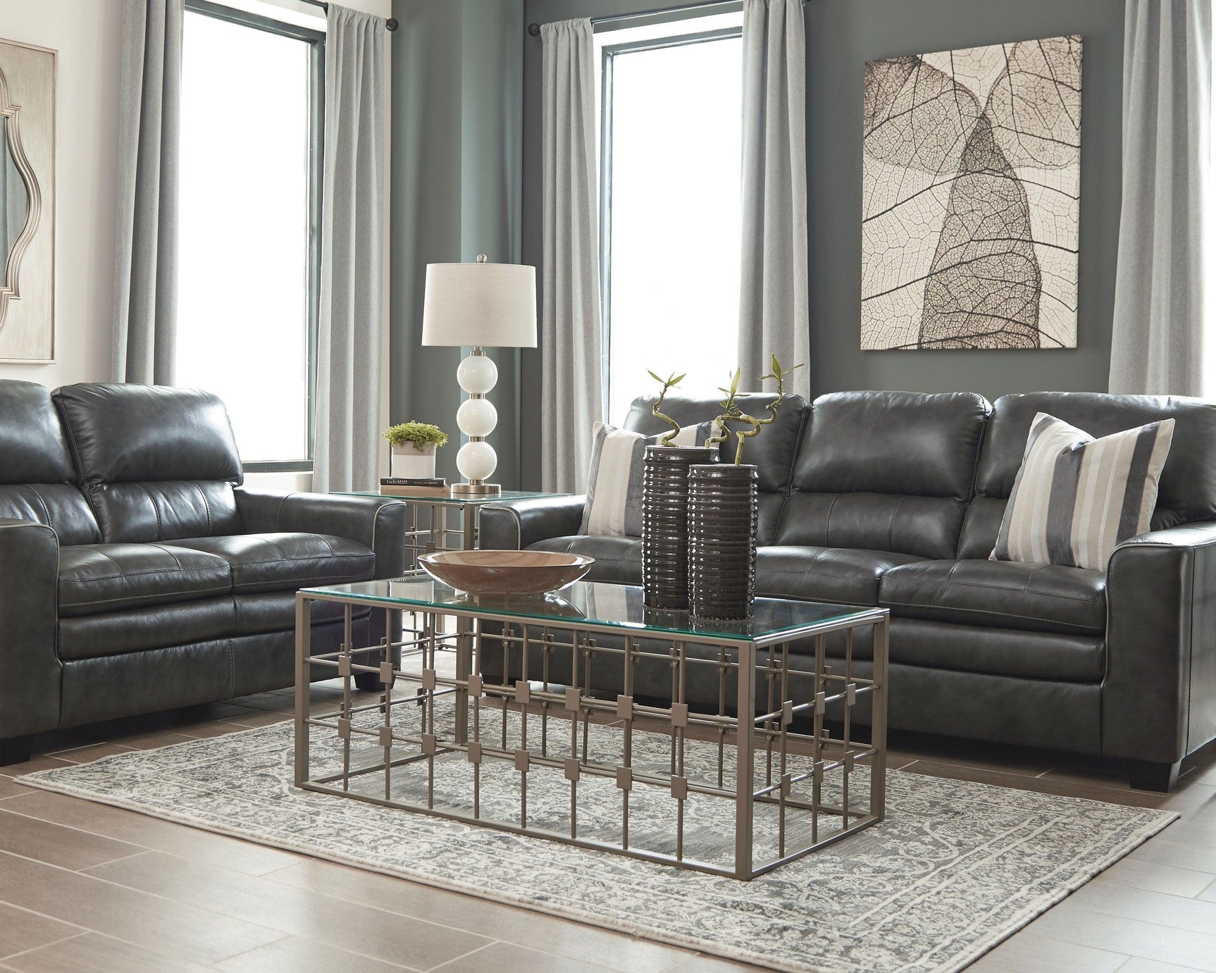 South rectangular blue and beige area rug on hardwood floor