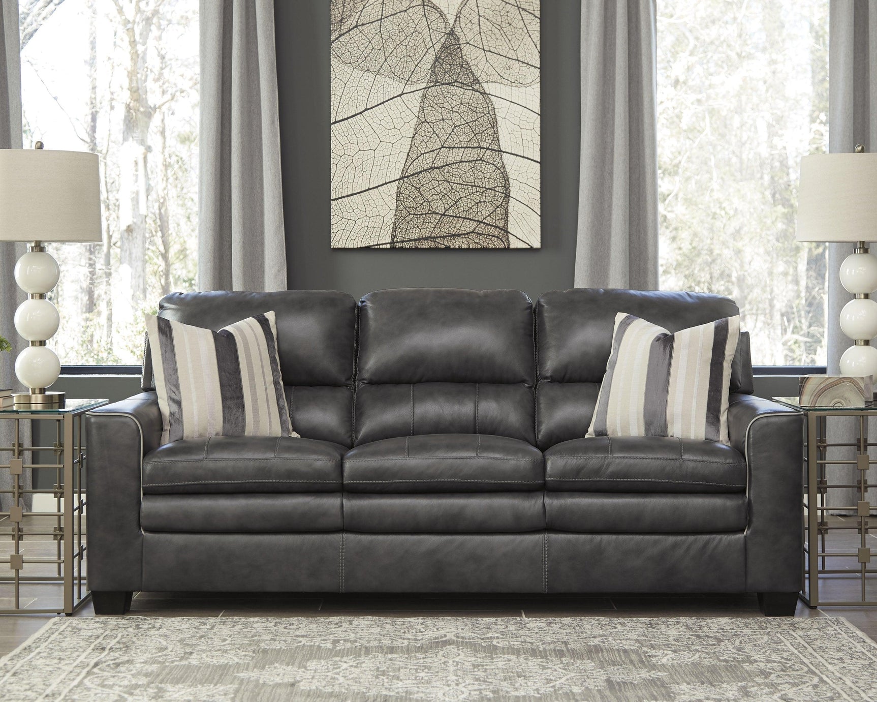 Detailed medallion pattern on South blue and beige rug
