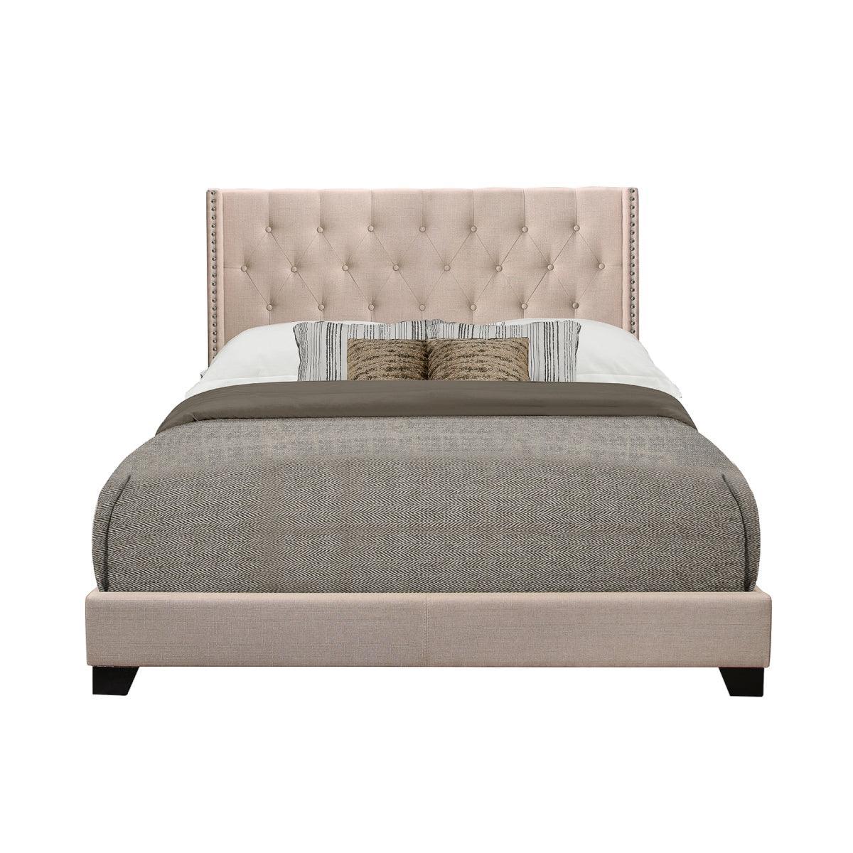Barzini Beige Modern Traditional Fabric Tufted King Upholstered Bed - Ella Furniture