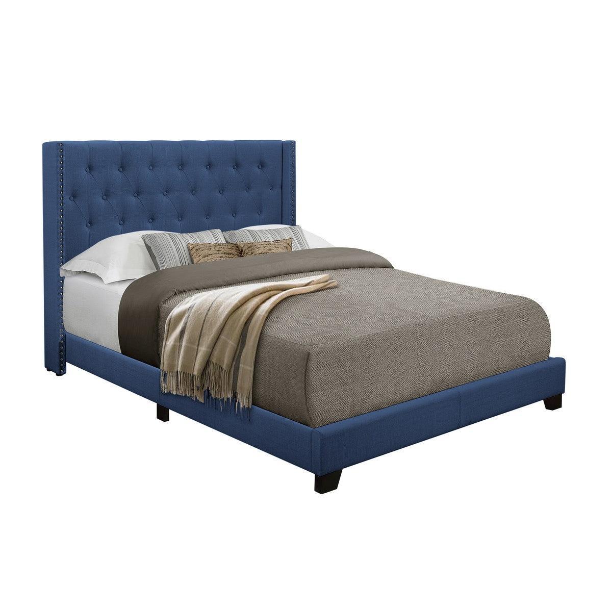 Barzini Blue Modern Traditional Fabric Tufted Queen Upholstered Bed - Ella Furniture