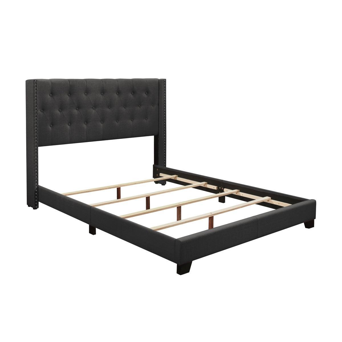 Barzini Dark Blue Modern Traditional Fabric Tufted King Upholstered Bed - Ella Furniture
