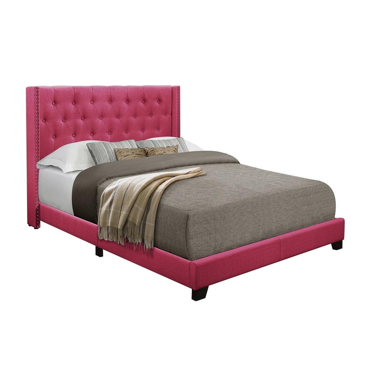 Baker Pink Solid Wood And Engineered Wood Fabric Upholstered Tufted Full Platform Bedroom Set - Ella Furniture