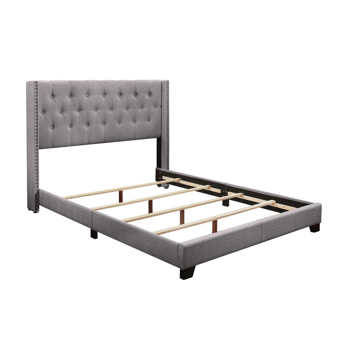 Barzini Gray Modern Traditional Fabric Tufted Queen Upholstered Bed - Ella Furniture